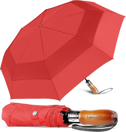Lejorain Large Folding Golf Umbrella - Compact Mens Umbrellas Travel Rain and Windproof 54inch Collapsible Automatic Open Close Umbrella 210T Teflon Vented Double Canopy