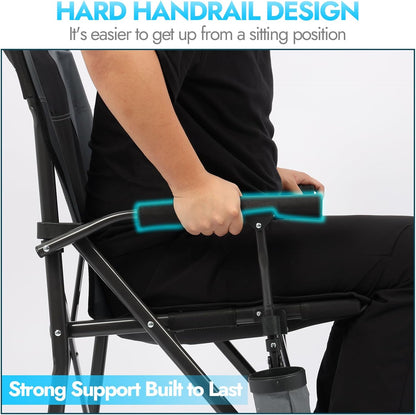 2 Pack Oversized Folding Camping Chair for Adults, Supports 450 LBS Camping Chairs, Heavy Duty Camping Chair with Side Pockets, Foldable Outdoor Chair for Camping, Beach, Fishing, Hiking, Black-Gray