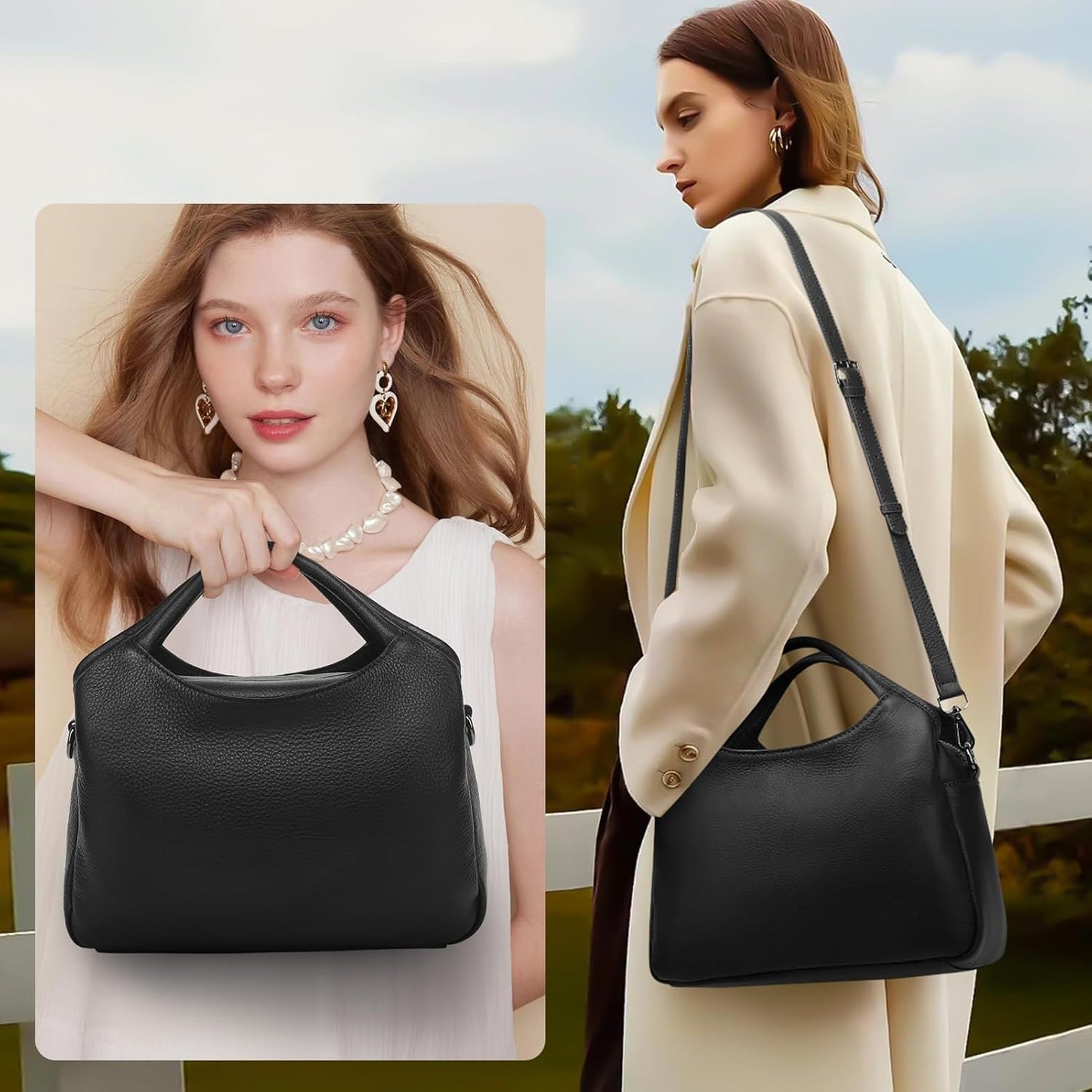 KOGTLA Genuine Leather Purses for Women, Crossbody Shoulder Bags with Top-Handle, Tote Satchel Handbags