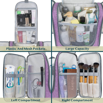 PAVILIA Extra Large Toiletry Bag Travel Bag for Women Men, Hanging Cosmetic Organizer, Water Resistant Makeup Bag for Accessories Toiletries, Travel Essentials Kit (Purple)