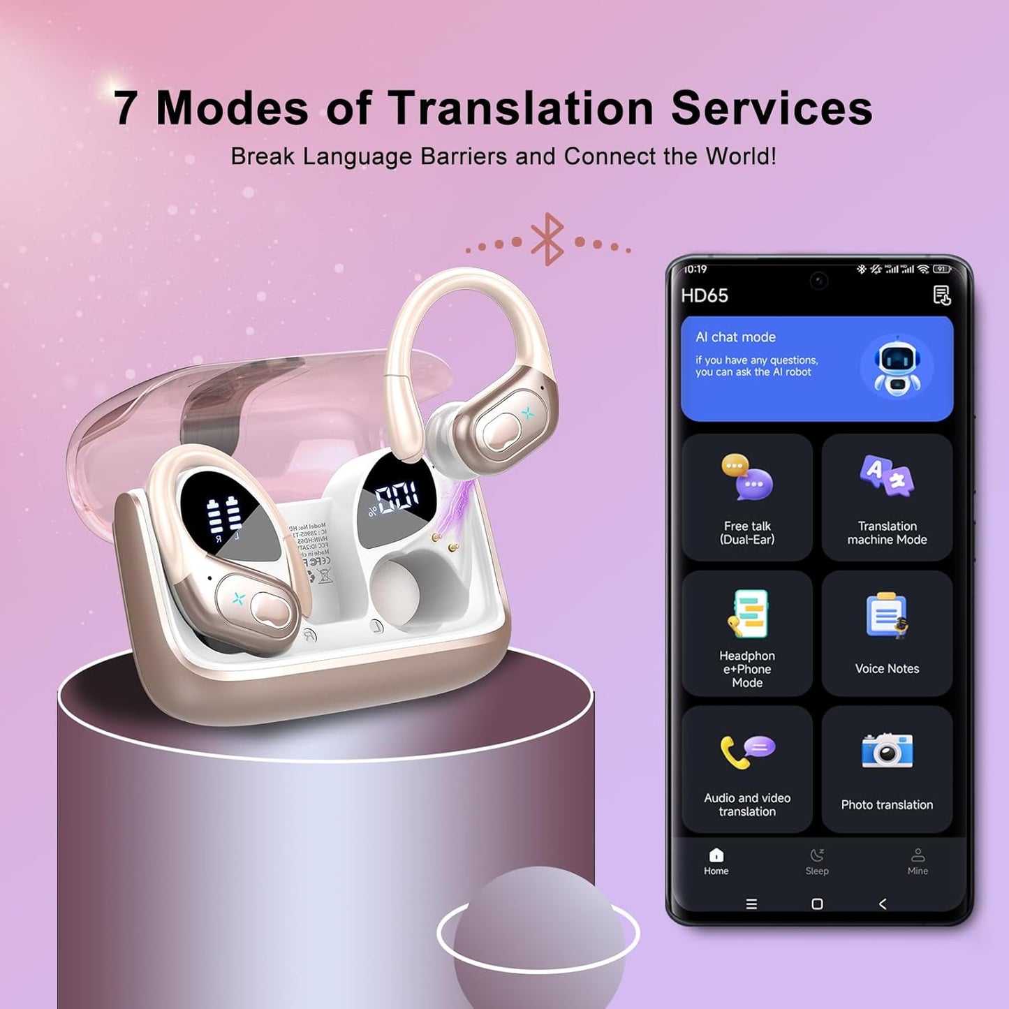 AI Translation Earbuds Real Time, 164 Language Translator Earbud 3-in-1 Bluetooth 5.4 Translator Earbuds with 6 Translation Modes, 75H Translators Headphones with APP for Travel Business, Rose Gold