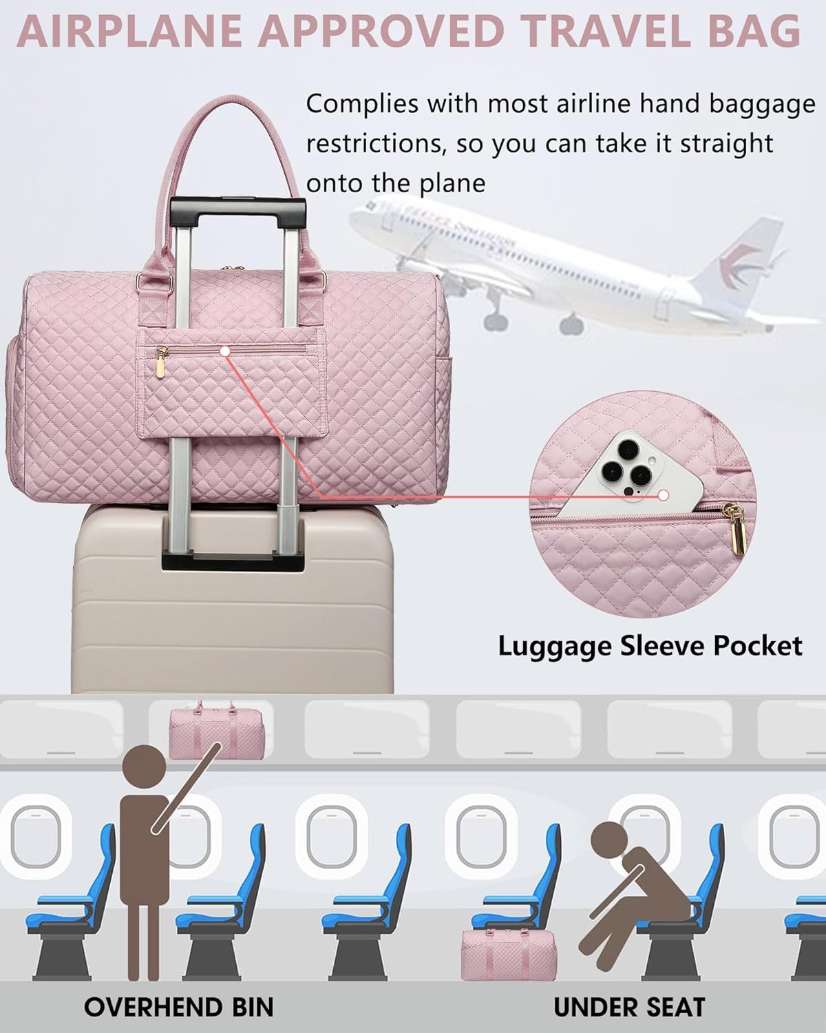 Women Weekender Travel Duffle Bag: Travel Duffel Overnight Bags with Shoe Compartment Large Carry on Tote Bag with Toiletry Bag Weekend Traveling Yoga Gym Hospital for Women with Wet Pocket Pink