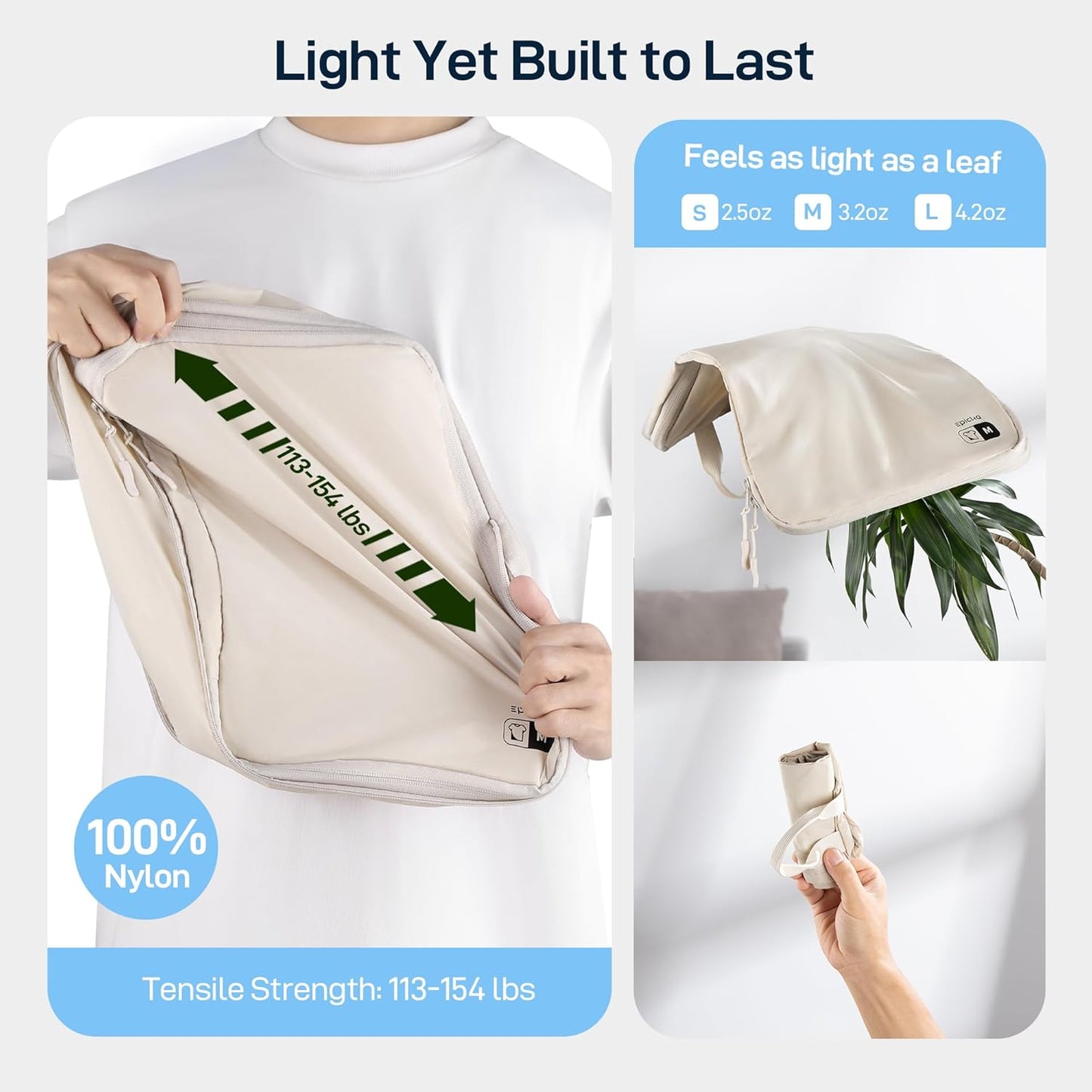 EPICKA 4 Set Ultra-Lightweight Compression Packing Cubes - Water Resistant Durable Travel Organizers Bags, Expandable Travel Accessories for Carry on, Luggage, Suitcase Backpack (Beige)