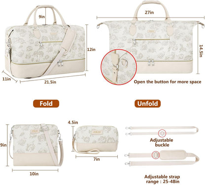 Weekender Bag for Women, Travel Duffel Bag Carry On Overnight Bag with Shoe Compartment Large Nylon Travel Weekend Tote Bag