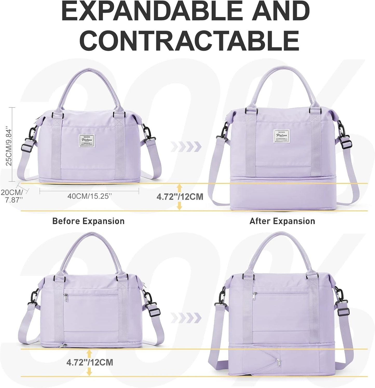 Travel Duffel Bag, Sports Tote Gym Bag, Shoulder Weekender Overnight Bag for Women