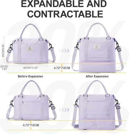 Travel Duffel Bag, Sports Tote Gym Bag, Shoulder Weekender Overnight Bag for Women