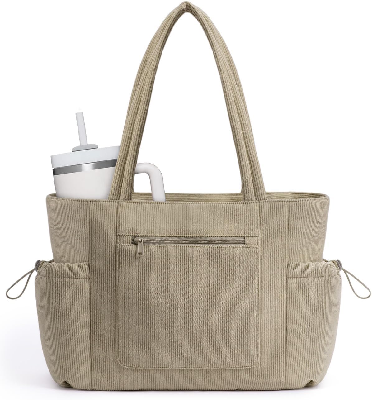 ECOHUB Tote Bag for Women, Work Tote Bags with Laptop Compartment, Large Corduroy Tote Bag with Stanley Cup Holder