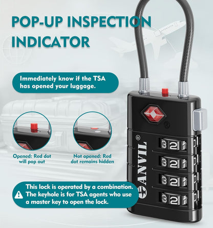 ANVIL 4 Digit Luggage Locks, TSA Locks for Luggage, Advanced TSA008 core, Alert Indicator for Your Travel Lock, Suitcase Lock. (1, Black)
