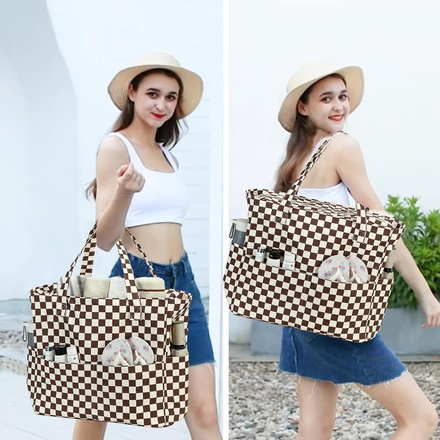 Waterproof Beach Tote Pool Bags for Women Ladies Extra Large Gym Tote Carry On Bag With Wet Compartment for Weekender Travel