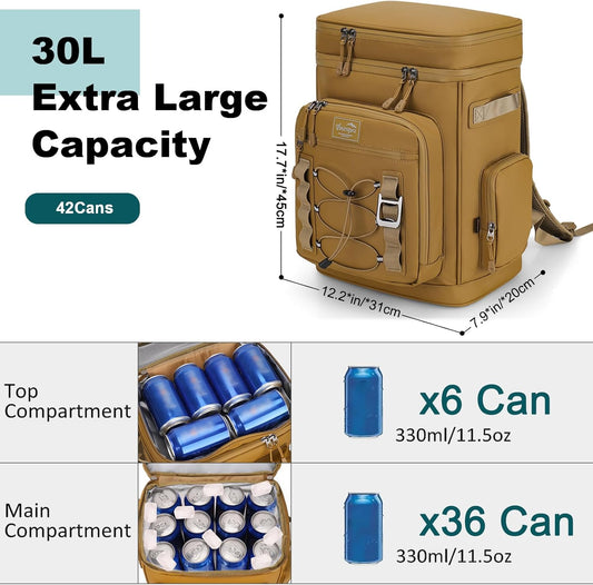 42Cans Cooler Backpack Insulated Leak Proof for Men & Women, Large Waterproof Backpack Cooler for Beach, Picnic, Outdoor, Leakproof, Multi-Functional