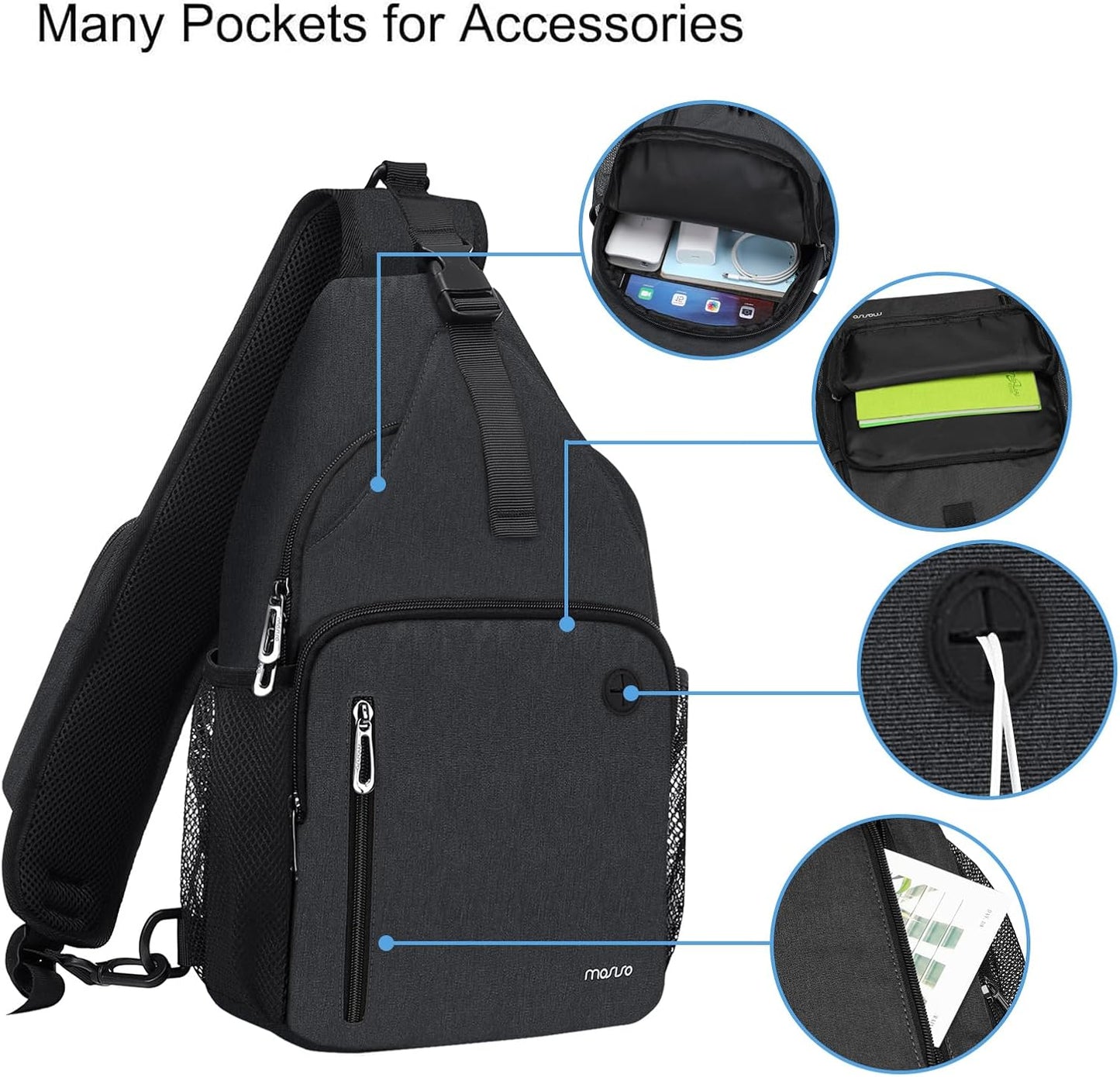 MOSISO Sling Backpack Bag, Crossbody Shoulder Bag Travel Hiking Daypack Chest Bag with Front Square Pocket&USB Charging Port