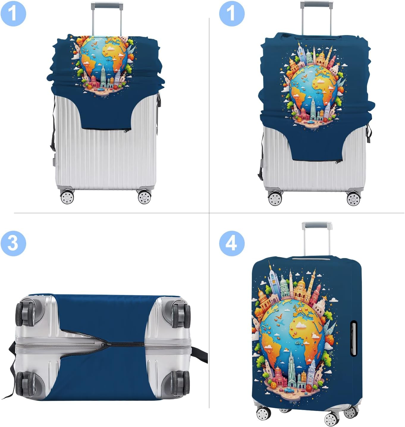 Luggage Cover Washable Suitcase Protector Anti-Scratch,Stretchable Fit for 20-34Inch Luggage Durable Travel Bag Cover with Zipper Closure (Earth, S(fits 20-22inch suitcase))