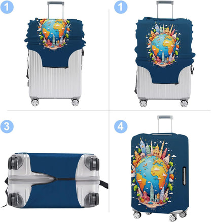 Luggage Cover Washable Suitcase Protector Anti-Scratch,Stretchable Fit for 20-34Inch Luggage Durable Travel Bag Cover with Zipper Closure (Earth, S(fits 20-22inch suitcase))
