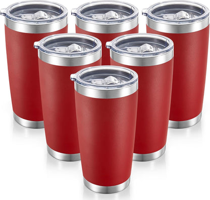 20 oz Tumblers Bulk Stainless Steel Tumbler with Lid Double Wall Vacuum Insulated Coffee Mug 20oz Powder Coated Cup for Hot and Cold Drinks, Red, 6 pack