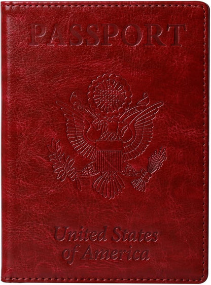 TIGARI Passport Holder for Travel Women Men, PU Leather Passport Wallet Cover Case Sleeve, Waterproof Protected Document Organizer, Family Vacation Plane Cruise Travel Essentials-Red