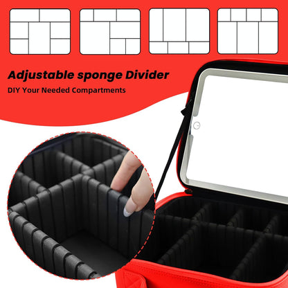 Travel Makeup Bag with LED Mirror and Light Travel Makeup Case Cosmetic Organizer Portable Cosmetic Brush Organizer Bag with Adjustable Dividers for Cosmetics Makeup Brushes Toiletry (Red)