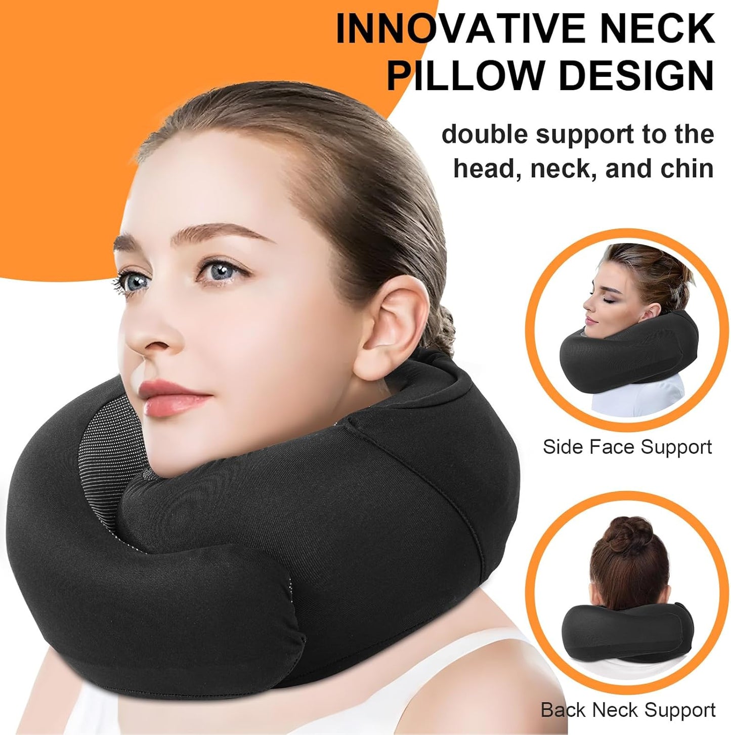 Travel Pillow - Hooded Neck Pillow Airplane Memory Foam Filling for Plane, Office, Cars Sleeping, Road Trip, Long Flights, Portable Plane Accessories, Includes Eye Mask & Earplugs (Black)