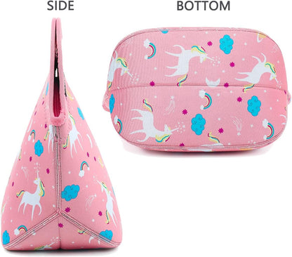 FlowFly Neoprene Lunch Tote Insulated Thermal Reusable Lunch Bag Box for Boys Men with Zipper,Unicorn