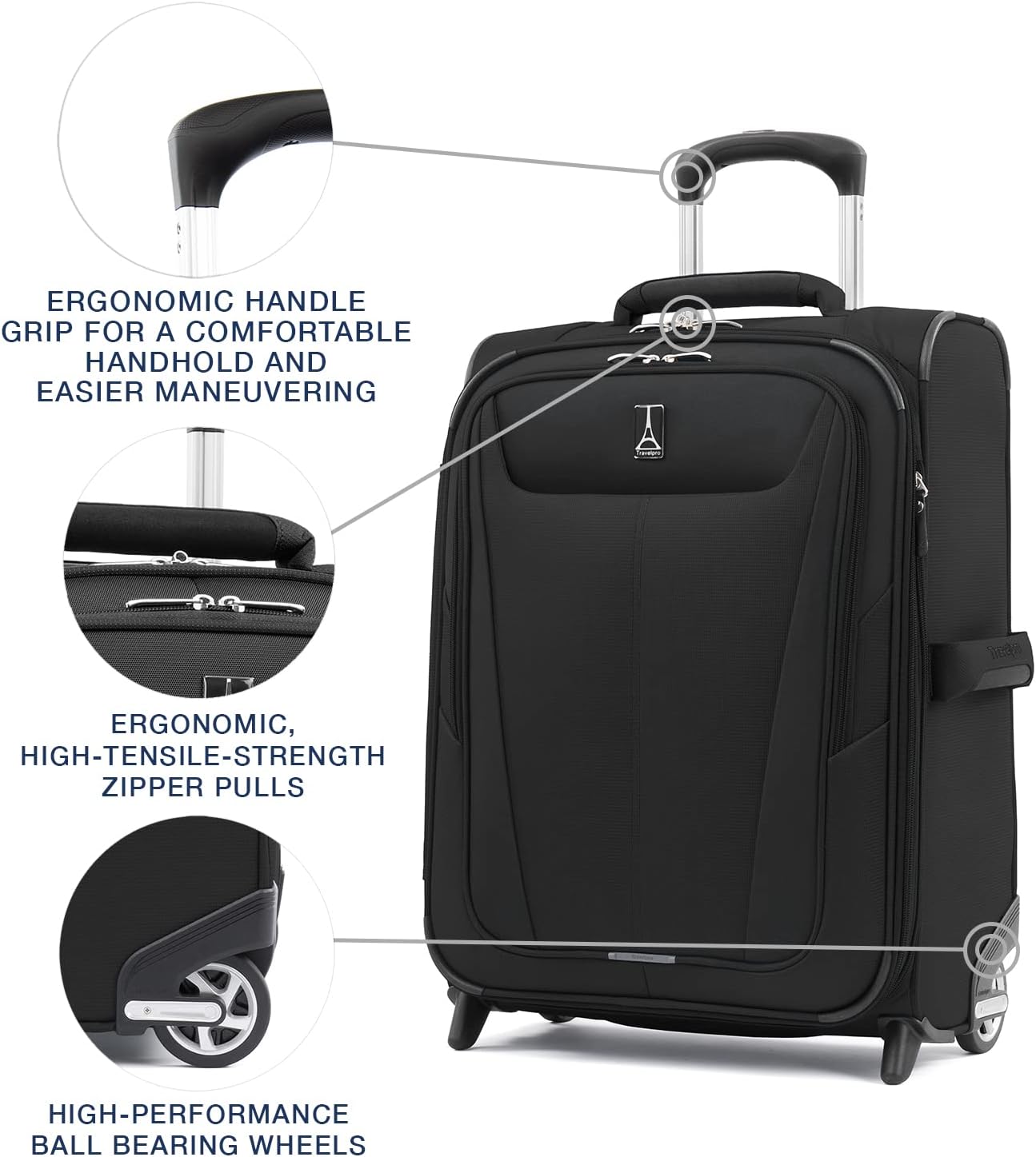 Travelpro Maxlite 5 Softside Expandable Upright 2 Wheel Carry on Luggage, Lightweight Suitcase, Men and Women, Black, Carry On 20-Inch