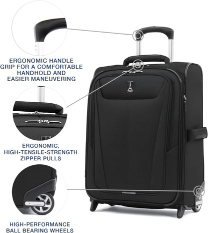 Travelpro Maxlite 5 Softside Expandable Upright 2 Wheel Carry on Luggage, Lightweight Suitcase, Men and Women, Black, Carry On 20-Inch