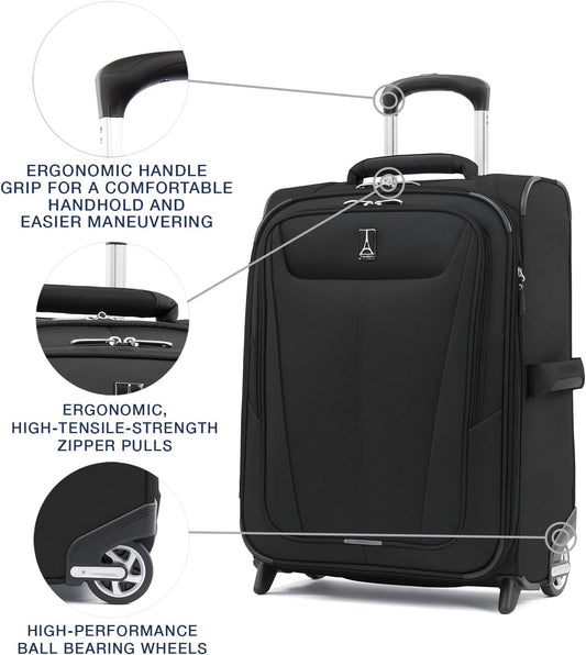 Travelpro Maxlite 5 Softside Expandable Upright 2 Wheel Carry on Luggage, Lightweight Suitcase, Men and Women, Black, Carry On 20-Inch