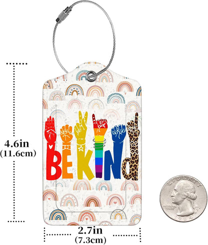 2 Pcs Luggage Tags for Suitcases, PU Leather Cruise Ship Luggage Tags with Privacy Cover Label Address Card and Durable Metal Ring Suitable for Men Women Handbags Backpacks Schoolbag,Fingers Letters