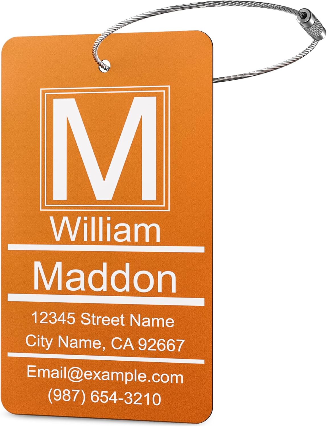 Luggage Tags for Suitcase - Orange Personalized Engraved Metal Tag for Cruise Travel - Custom Name Tags Suitable for Bags and Backpacks