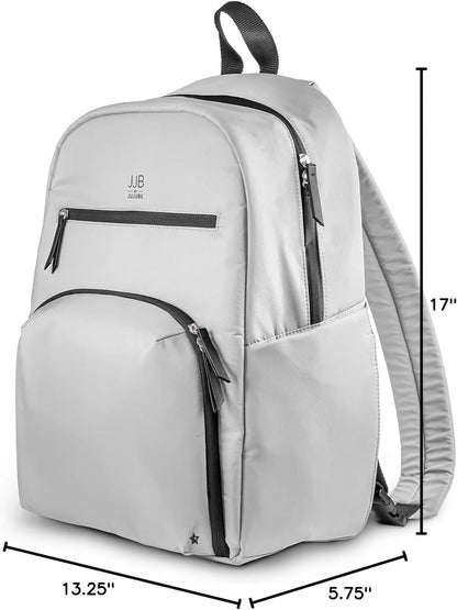 JJB by JuJuBe - New Deluxe Diaper Bag Backpack with Portable Changing Pad, Stroller Straps, Large Travel Backpack for Boy or Girl, Carrying Baby Bottles, Diapers, Pacifiers, Grey, Mother's Day Gift