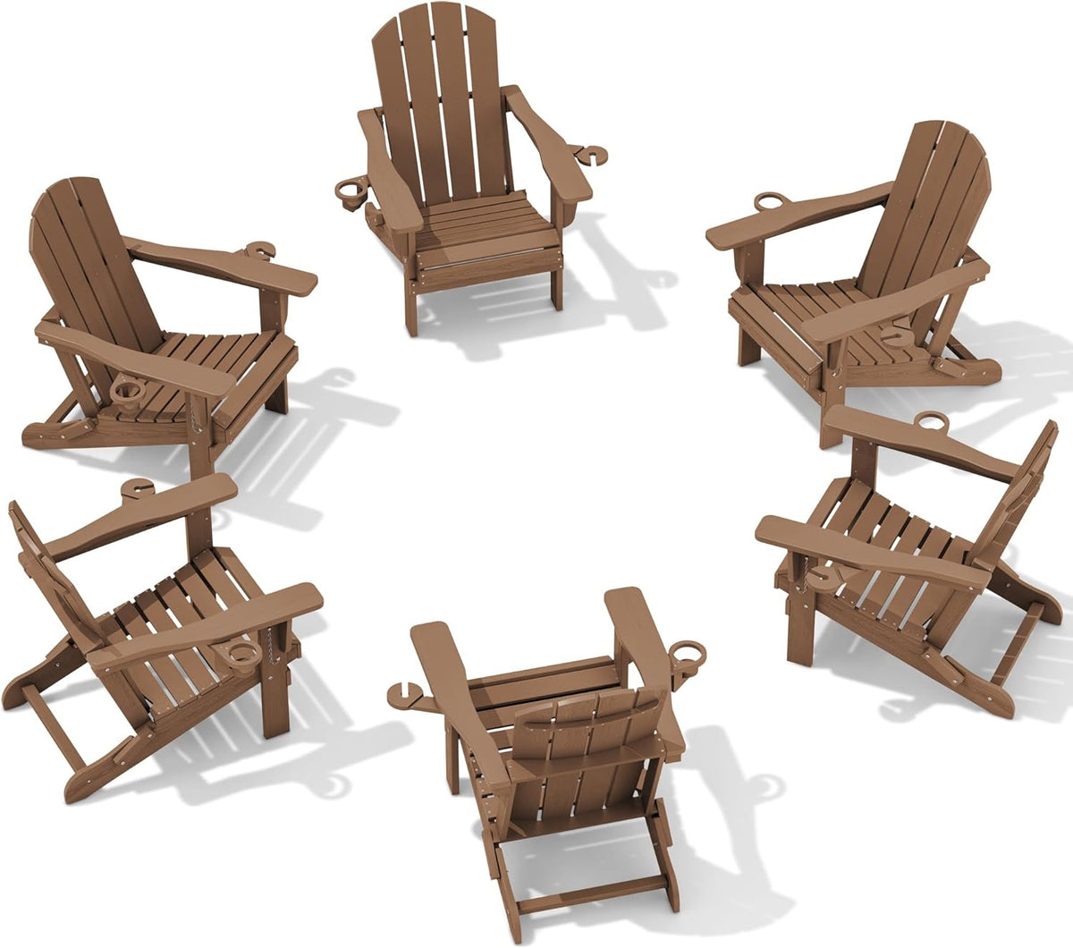 SERWALL Adirondack Chair with Cup Holders - Composite Adirondack Chairs Set of 6 HDPE Outdoor Chairs All Weather Use- Brown