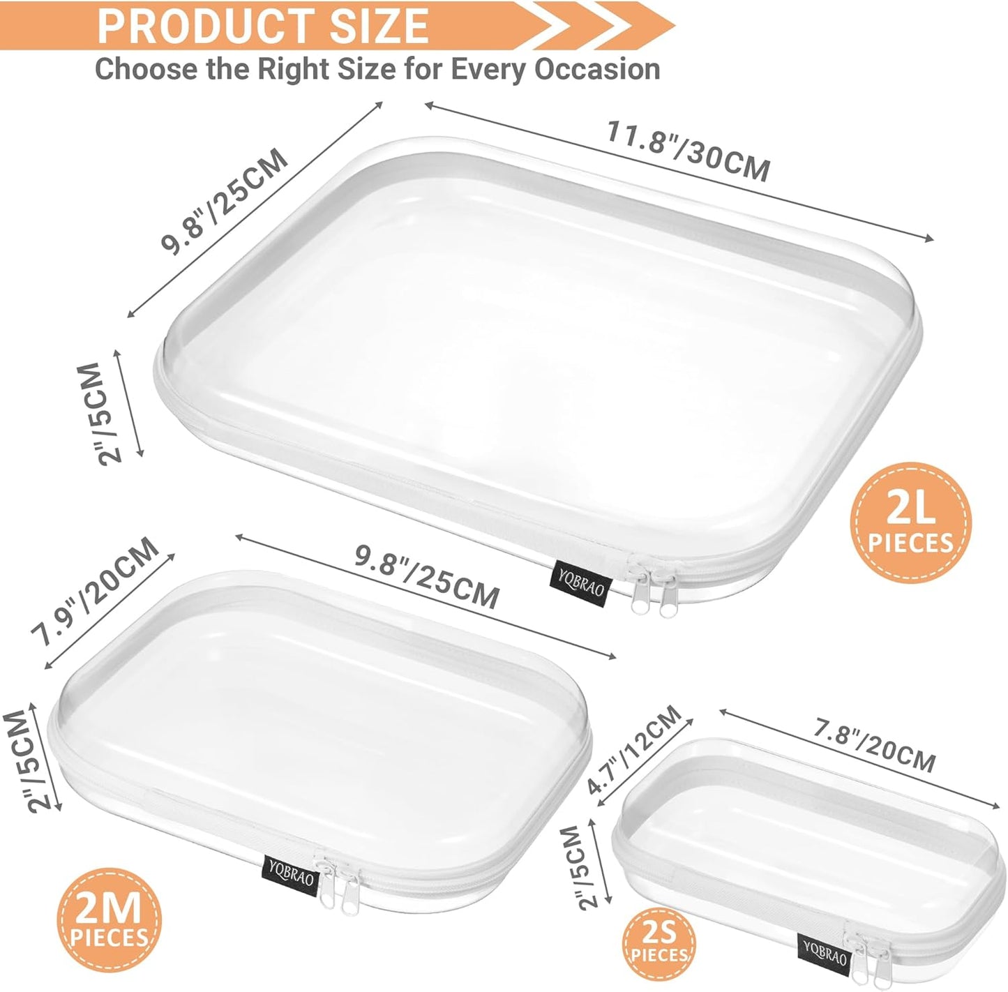 6 Pack Clear Hard Shell Zipper Case (2 Small, 2 Medium, 2 Large), See-Through Hard Plastic Organizer Pouches with Zipper for Travel, Toiletries, Makeup, Electronics & Pencils - Crush-Resistant Storage