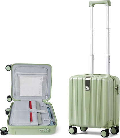 Hanke 16 Inch Underseat Carry on Luggage with Wheels,Small Hard Shell Suitcases for Weekender,Travel Approved Lightweight Travel Luggage Suitcase for Womem Men,Bamboo Green.