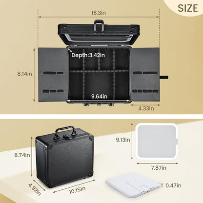 Makeup Case with Magnetic Lighted Mirror Makeup Organizer Box Travel Cosmetic Case with 3 Colors LED Mirror Portable Vanity Make up Suitcase with Lockable Keys Dividers Brush Holder, Black