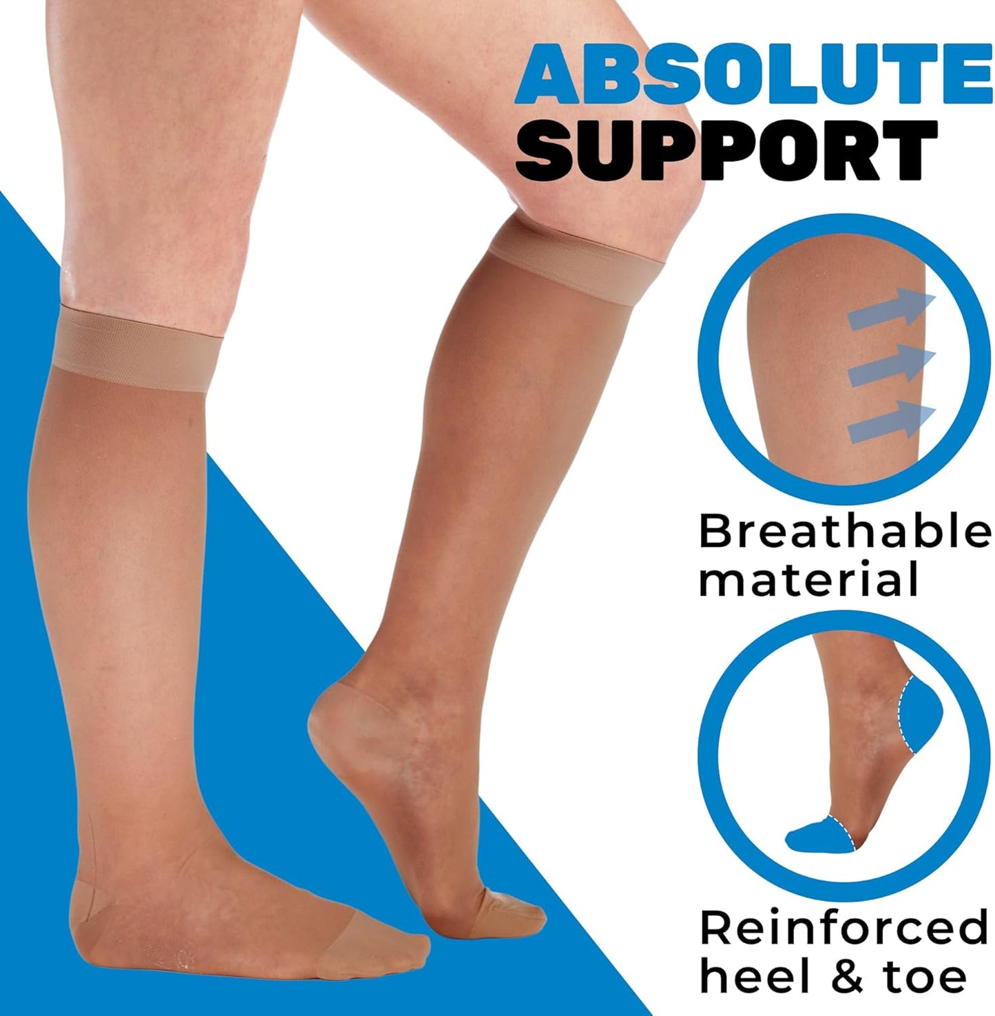 (3 Pairs - Closed Toe) Made in USA - Compression Socks for Women 15-20mmHg - Sheer Compression Knee High Stockings for Post Surgery, Pregnancy, Arthritis, Edema - Beige, Large - A101BE3-3