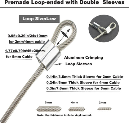 10 Pcs 4mm Wire 12 inch Vinyl Coated Stainless Steel Cable with Loops Short Wire Rope Lanyard Lock Security Chain Link for Outdoor Gates, Clear(4mm x 12inch)