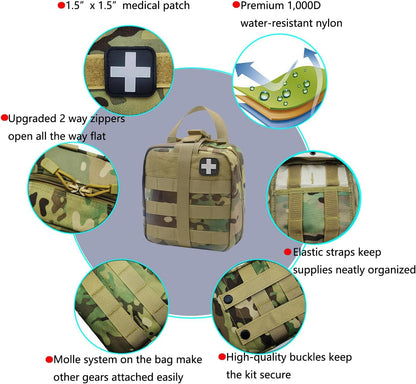 First Aid Kit Med Medical - Kit Rip-Off 180 pcs Water-Resistant Emergency Kit for Camping Hiking Home Outdoor Truck Vehicle Car Fishing Travel Biking