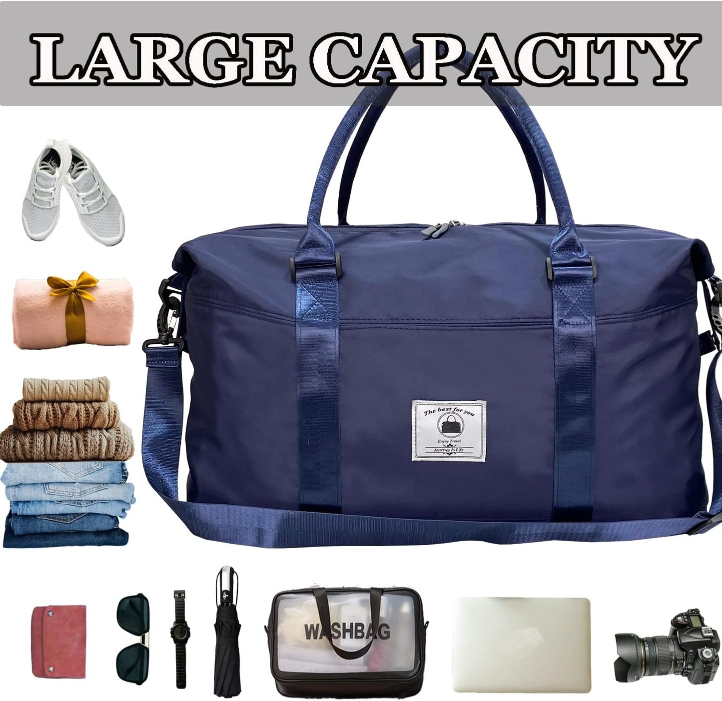 Travel Duffle Bag, Waterproof Sport Tote Gym Bag for Women Men, Overnight Weekender Carry On Bag with Wet Pocket