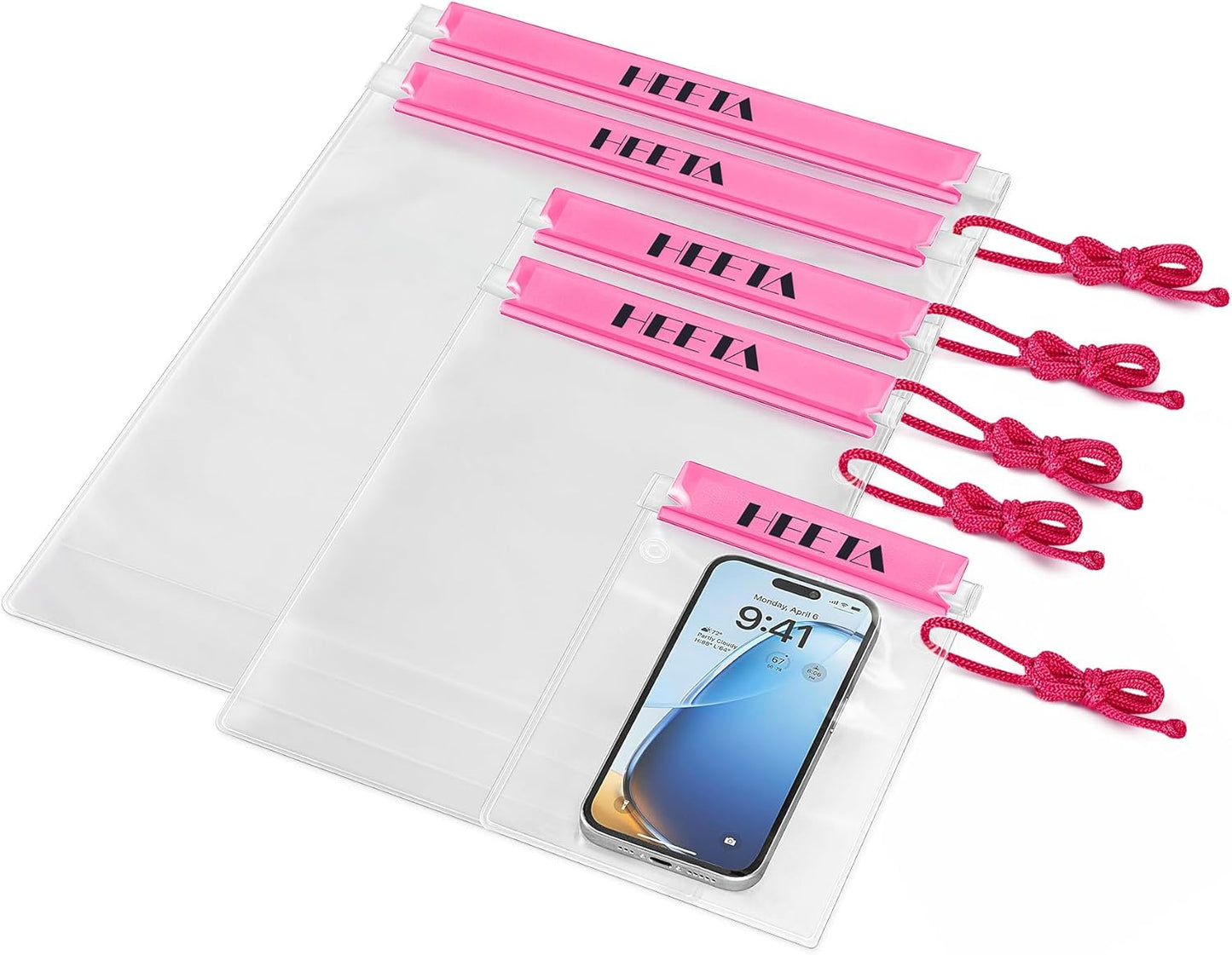 HEETA 5-Pack Clear Waterproof Dry Bag, Water Tight Cases Pouch Dry Bags for Camera Mobile Phone Maps, Kayaking Boating Document Holder