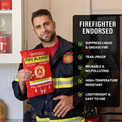 ROLOWAY Emergency Fire Blanket for Home and Kitchen, Fire Blankets Emergency for Home Safety (40 x 40 Inch) with Hooks, Gloves, Fire Suppression Blanket with Emergency Whistle for Fire Safety (4 Pack)