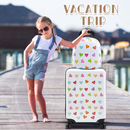 Sanwuta 4 Pcs Kids Luggage Set Kids Backpack Travel Rolling Suitcase with Wheels U-shape Pillow Childrens Gift for Girls Boys(20 Inch,Heart Style,White)