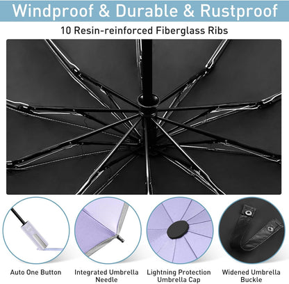 Bodyguard Inverted Umbrella - Large Windproof for Rain & Sun, Compact Reverse With Reflective Stripe, Teflon-Coated for Women Men, Travel Folding With Cover Bag