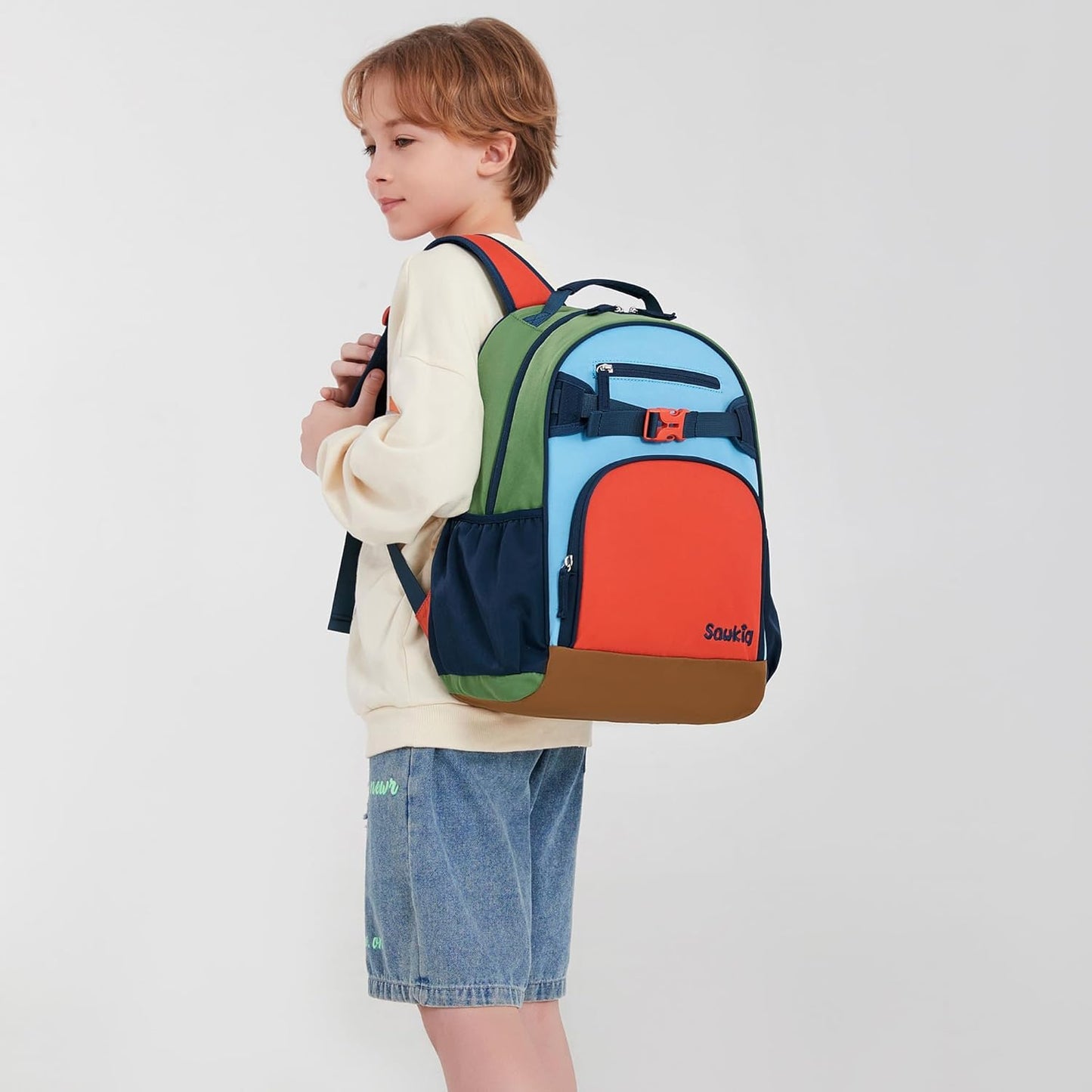 Lightweight Kids Backpack for School Kindergarten Elementary Backpacks for Boys Ages 6-8-10(Orange Blue)