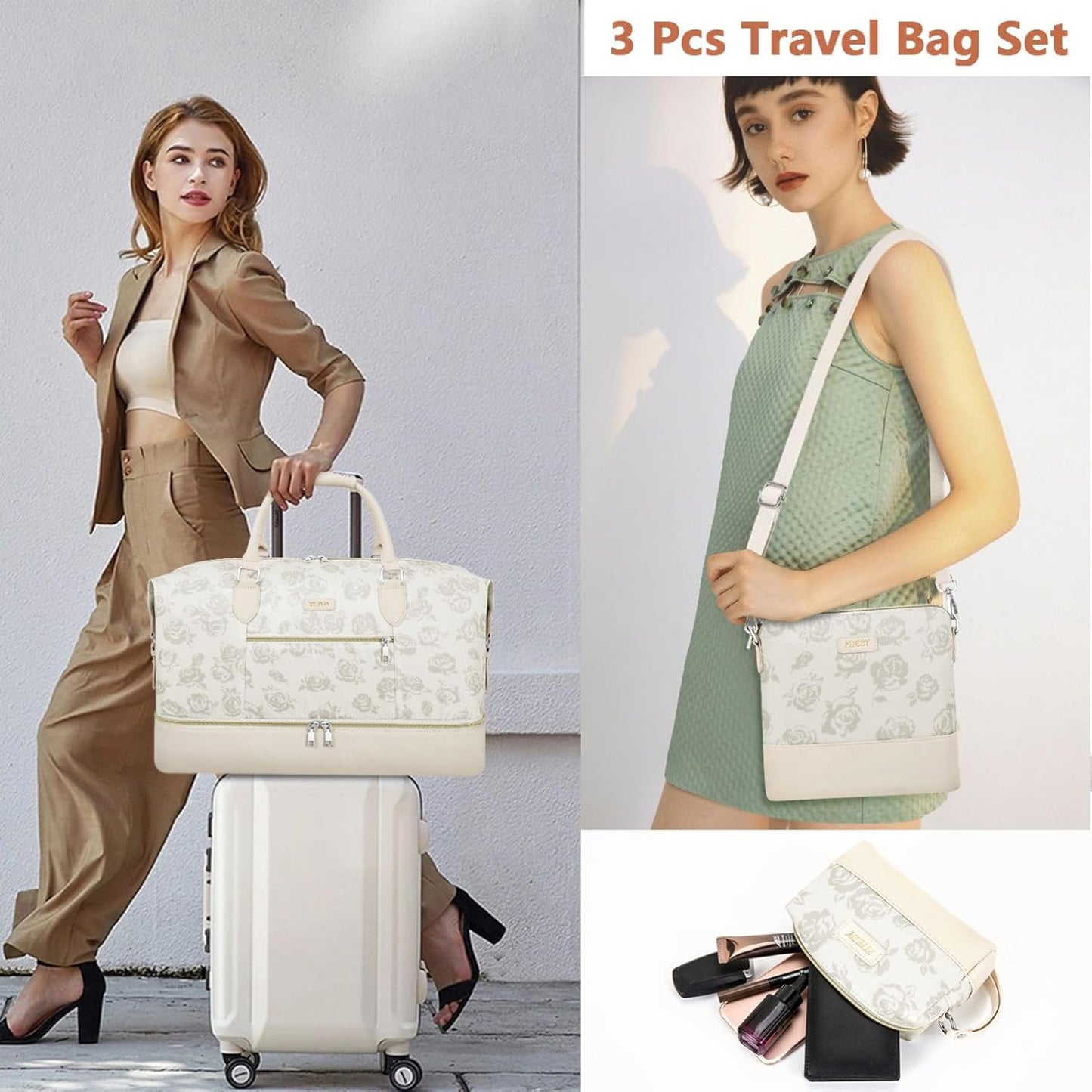 Weekender Bag for Women, Travel Duffel Bag Carry On Overnight Bag with Shoe Compartment Large Nylon Travel Weekend Tote Bag