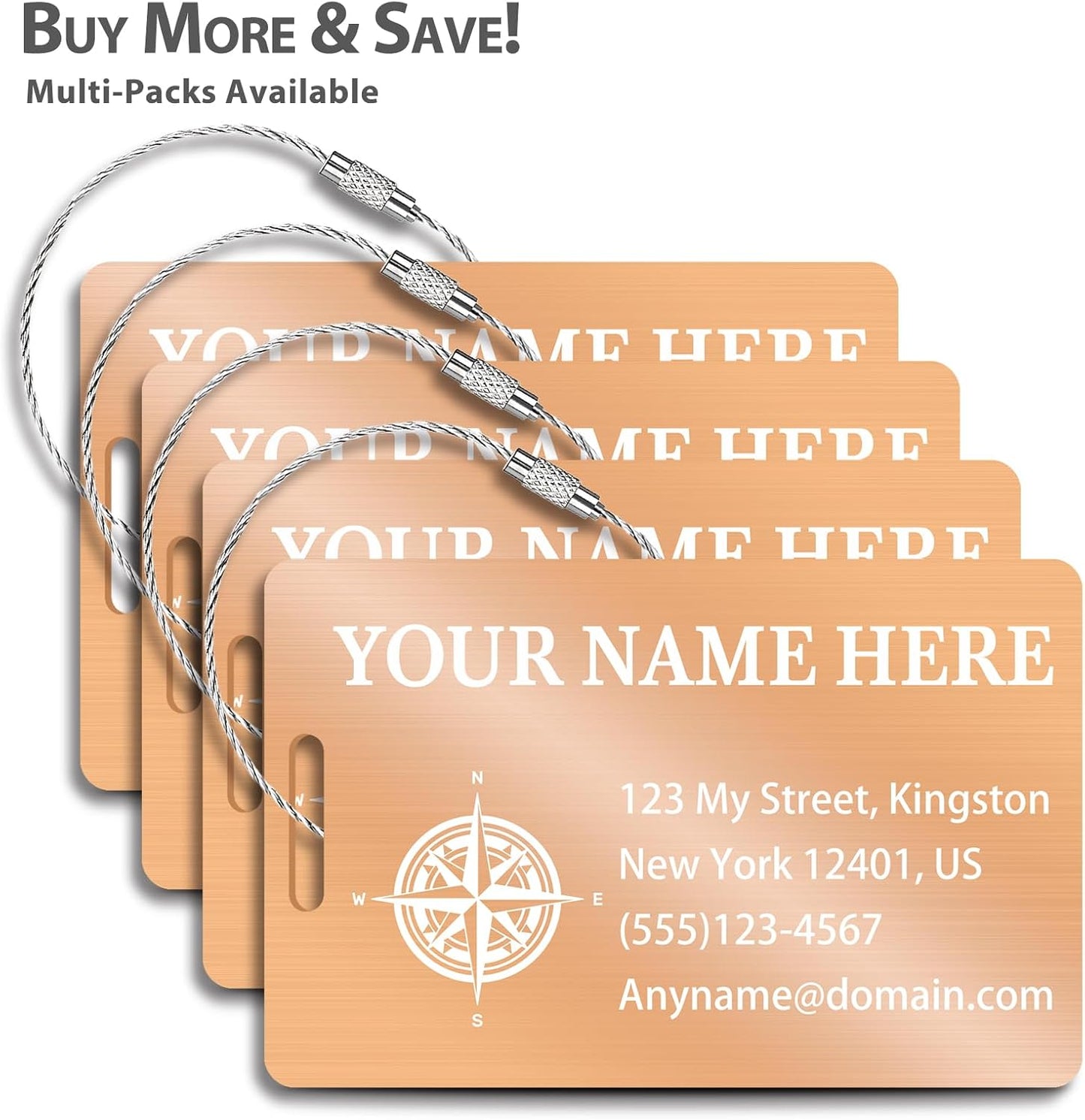 Personalized Luggage Tags for Suitcases (2/4/6/8 Pack) - Custom Engraved Metal Travel Tag, Customizable Pattern/Name/Text for Bags Backpacks Suitcases