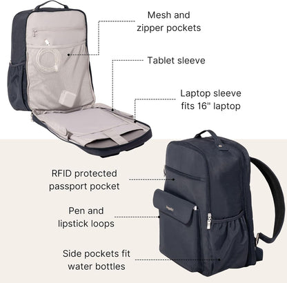 Baggallini Everyday Laptop Backpack - 11x15.5 Lightweight Water-Repellent Nylon Travel Bag w/Padded Laptop Sleeve & RFID