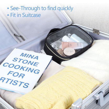 PACKISM TSA Approved Toiletry Bag, 3 Pack Clear Makeup Bags with Handle Large Opening, Clear Toiletry Bags Fit Carry-on Travel Essentials, Quart-sized Travel Bags for Toiletries, Black