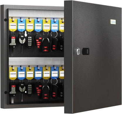 48 Key Cabinet Organizer, Key Lock Box, Key Safe Security Storage Lockbox Holder for Valets, Hotels, Car and House Keys, Key Keeper Box – Black