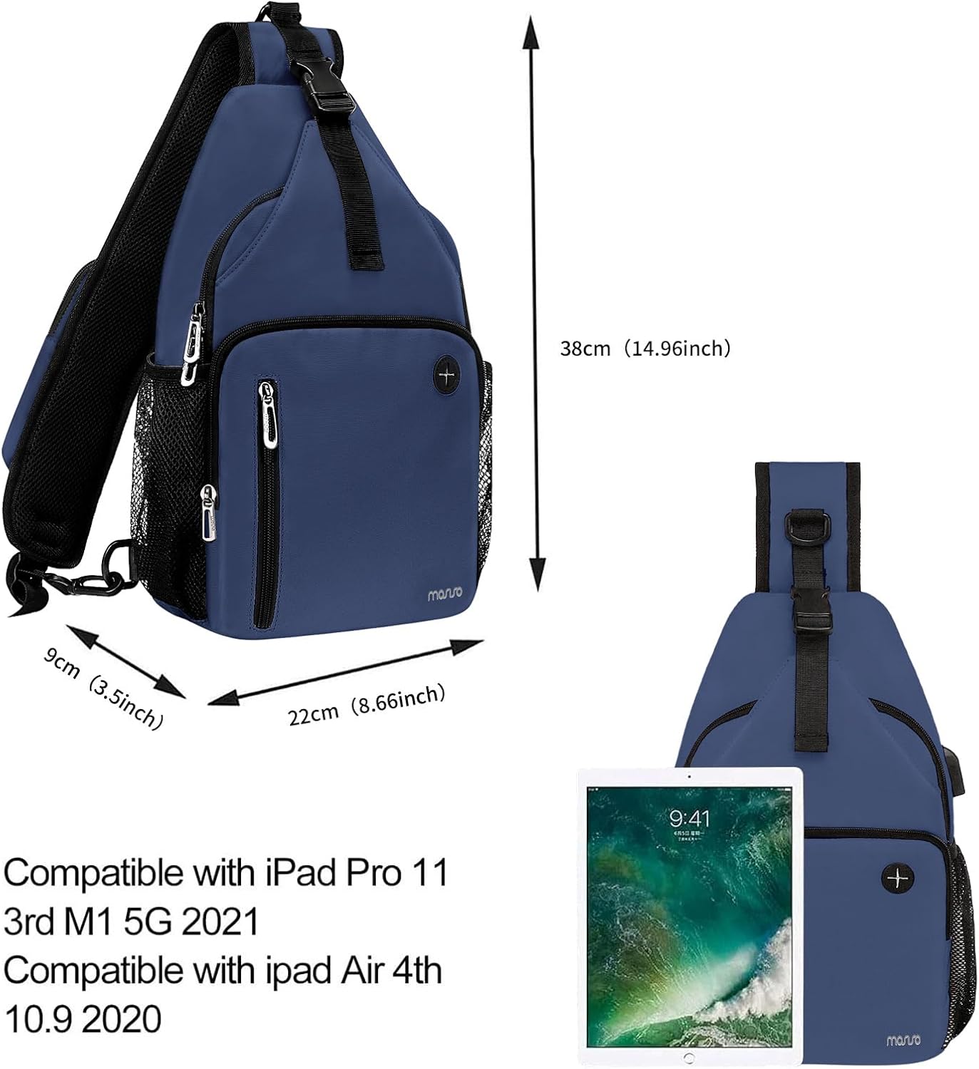 MOSISO Sling Backpack Bag, Crossbody Shoulder Bag Travel Hiking Daypack Chest Bag with Front Square Pocket&USB Charging Port