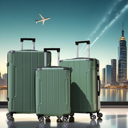Merax Luggage Sets 3-Piece Hardshell with Spinner Wheels Lightweight Suitcase with Corner Guards (Green, 20/24/28)