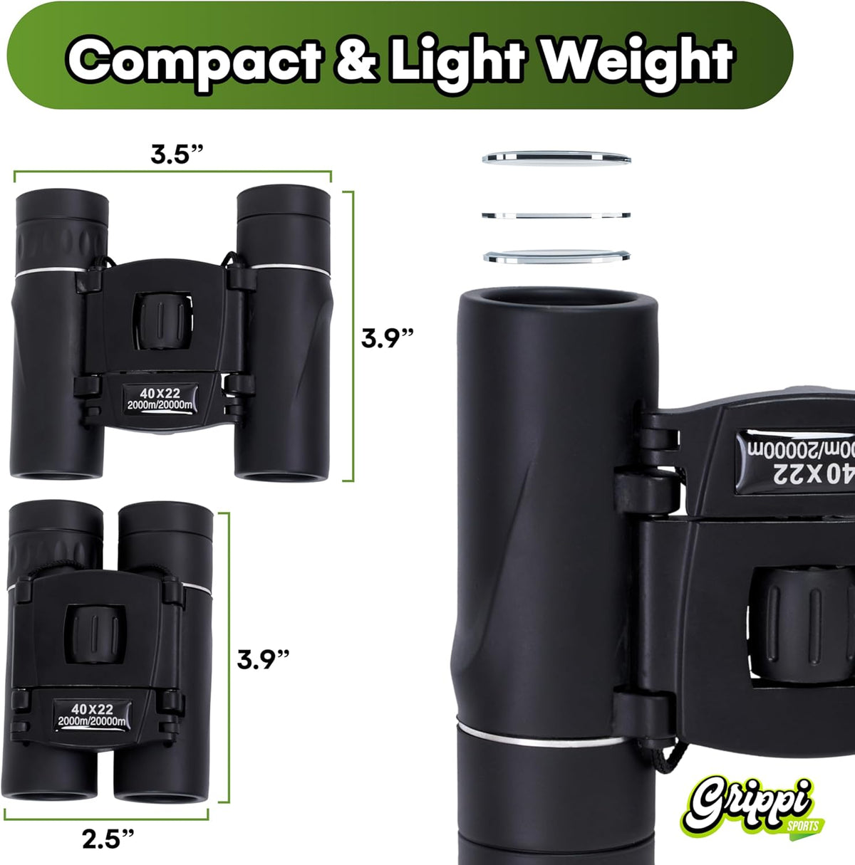 Grippi Toy Binoculars for Kids - Small Toddler Safari Binocular, 3.9x3.5 inches - Children Pretend Play, Jungle or Bird Watching Adventures for Children - Kid Party Favor - Durable Plastic - Set of 1