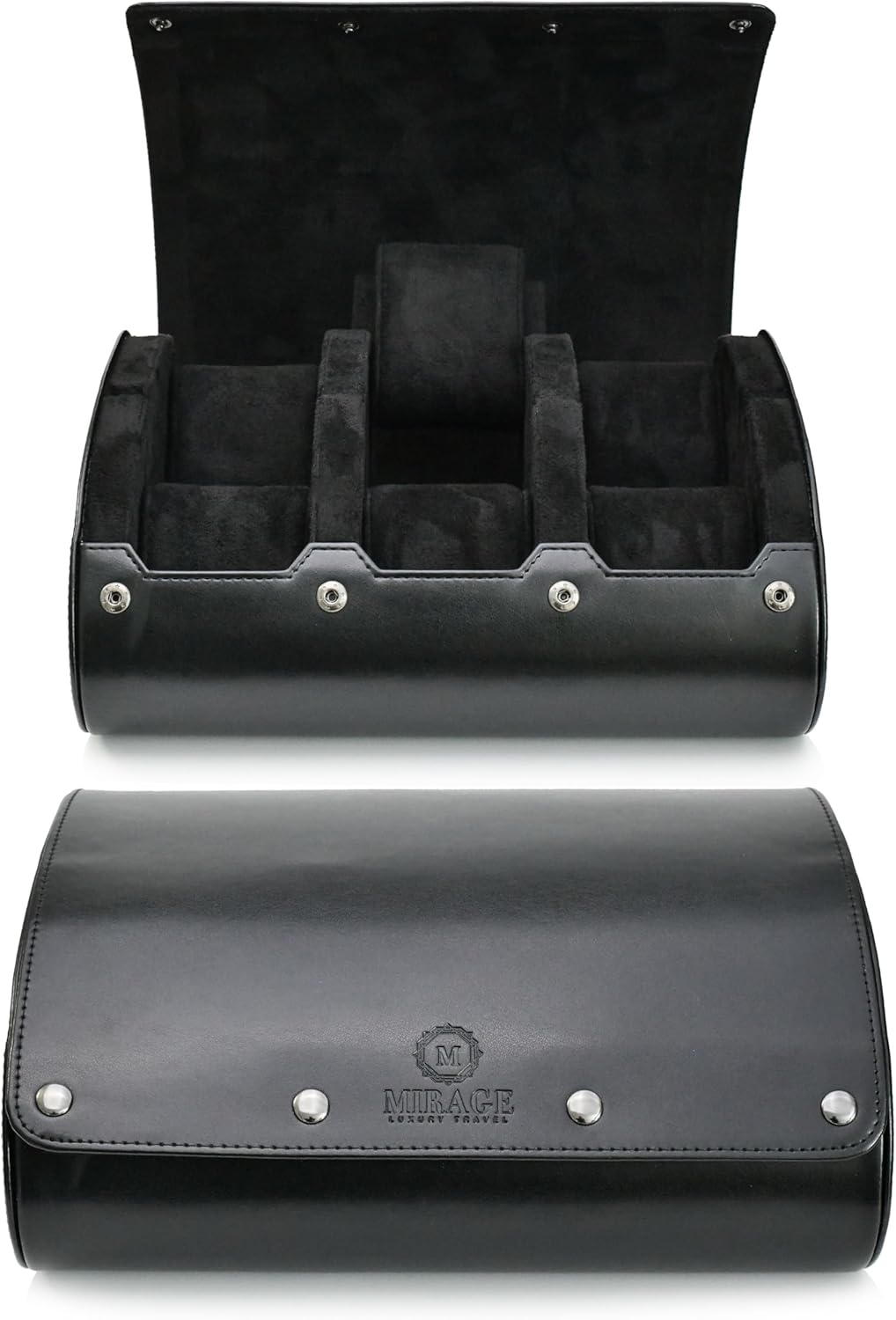 Black Watch Case for Men - 6-watch Roll Travel Case by Mirage - Super Black motif design